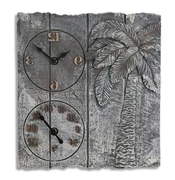 TAYLOR 91940 12" x 13" Palm Tree Poly Resin Clock with Therm