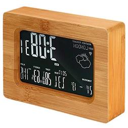 Wooden Wi-fi Wireless Digital Weather Station Alarm Clock Fo