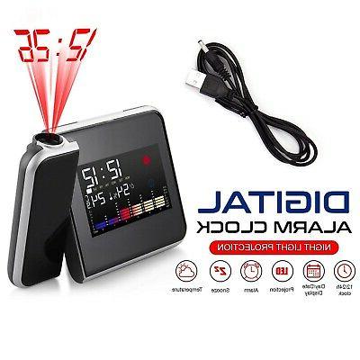 NEW LED Projection Digital Alarm Time Clock Snooze Weather T