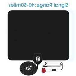 TecBillion 50 Mile Range Flat HDTV Antenna with Built-in Amp