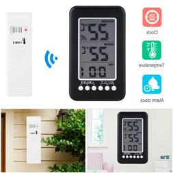 Wall Alarm Clock Temperature Digital Thermometer Indoor Outd
