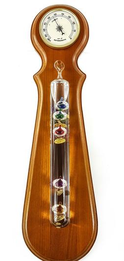 Hygrometer & Galileo Thermometer Cherry Wood 17" Wall Mount 