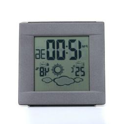 Metal Solar Power Desk Clock Home Thermometer Weather Clock
