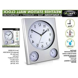 Wall Clock - Indoor Temperature Humidty Display Silver